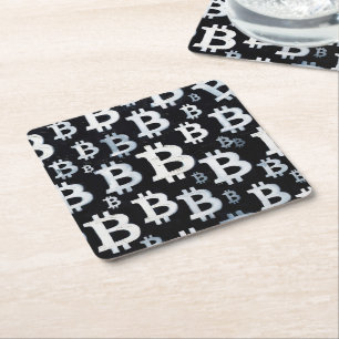Art of Bitcoin (BW #1) oil painting Square Paper Coaster