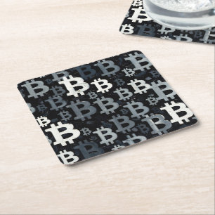 Art of Bitcoin (BW #3) oil painting Square Paper Coaster