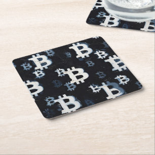 Art of Bitcoin (BW #4) oil painting Square Paper Coaster
