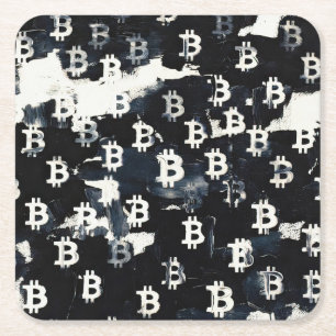 Art of Bitcoin (BW #6) oil painting Square Paper Coaster