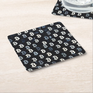 Art of Bitcoin (BW #7) oil painting Square Paper Coaster