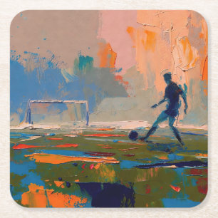 "Art of Football" (Style 1) Oil Painting  Square Paper Coaster