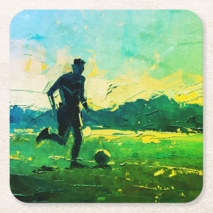 "Art of Football" (Style 4) Oil Painting  Square Paper Coaster