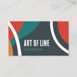 Art of lines dark blue teal and red design business card