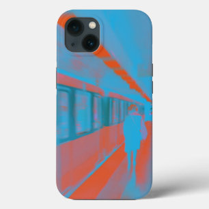 Art of Parisian woman at subway in blue orange iPhone 13 Case