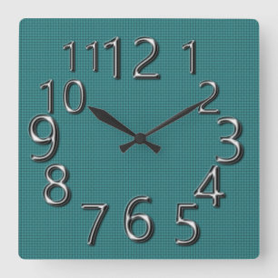 Art-Of-Time-Summer-Teal-Check-Silver Square Wall Clock