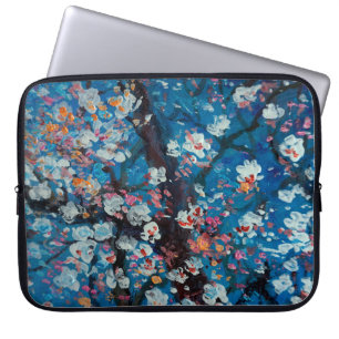 Art oil painting, cherry blossom flower, abstract, laptop sleeve