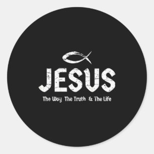 (art On Back) Bible John 14_6 Jesus Way Truth Life Classic Round Sticker