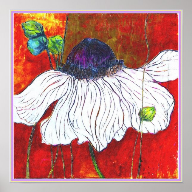 ART-ON-CANVAS: 'White Night Anemone' 15"x15" Poster (Front)