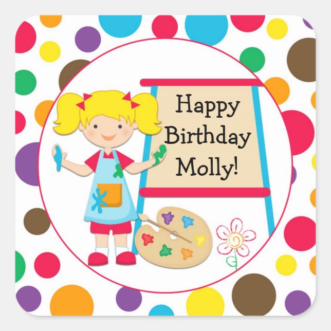 Art Paint Birthday Party Sticker (Front)