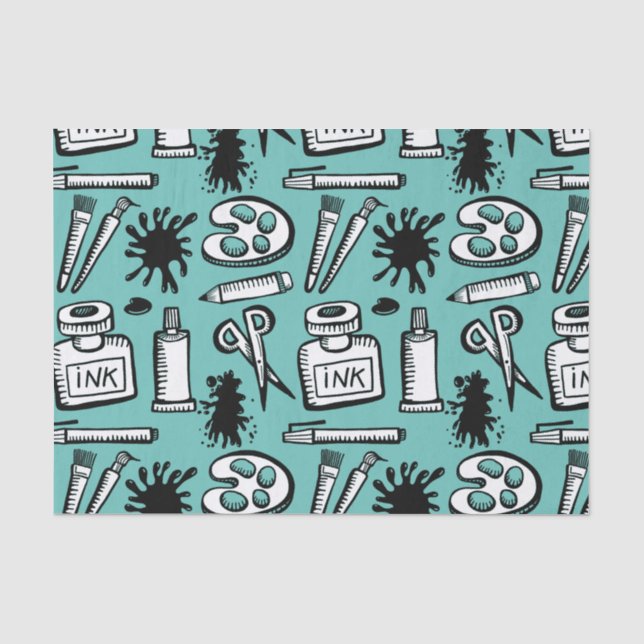 Art Paint Brushes and Objects Pattern Artist Tissue Paper (Front)