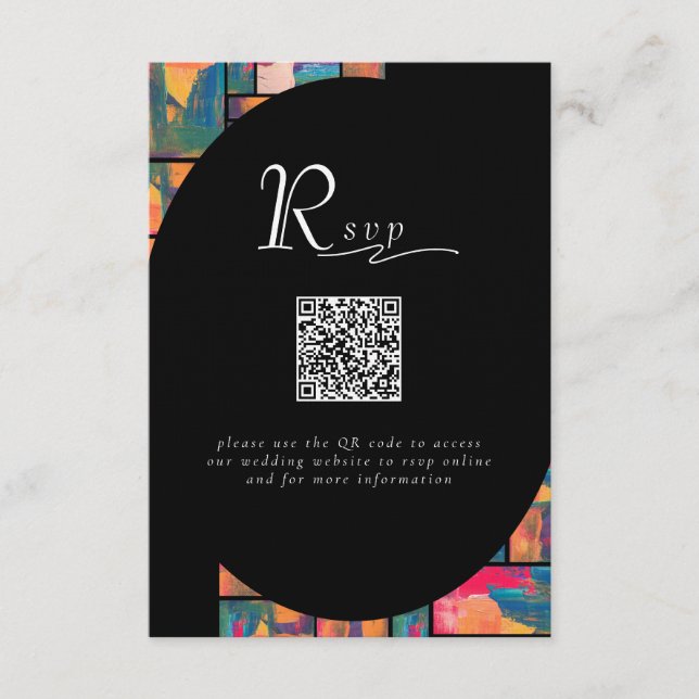 Art Paint Colourful Modern Abstract QR Code Weddin Enclosure Card (Front)