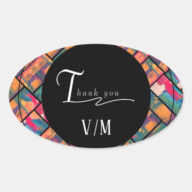Art Paint Colourful Modern Abstract Thank You Oval Sticker (Front)