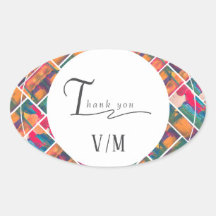 Art Paint Colourful Modern Abstract Thank You Oval Sticker