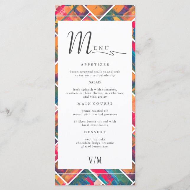 Art Paint Colourful Modern Abstract Wedding Menu (Front)