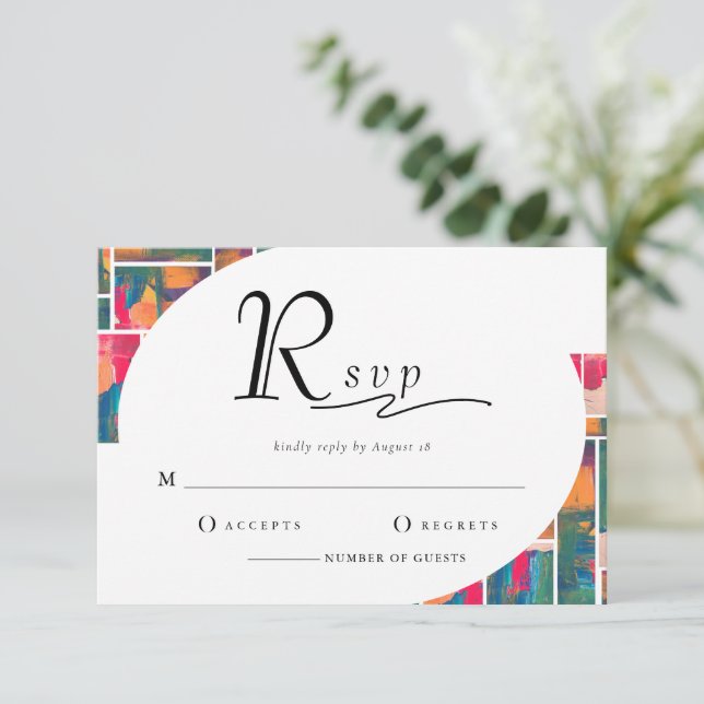 Art Paint Colourful Modern Abstract Wedding RSVP Invitation (Standing Front)