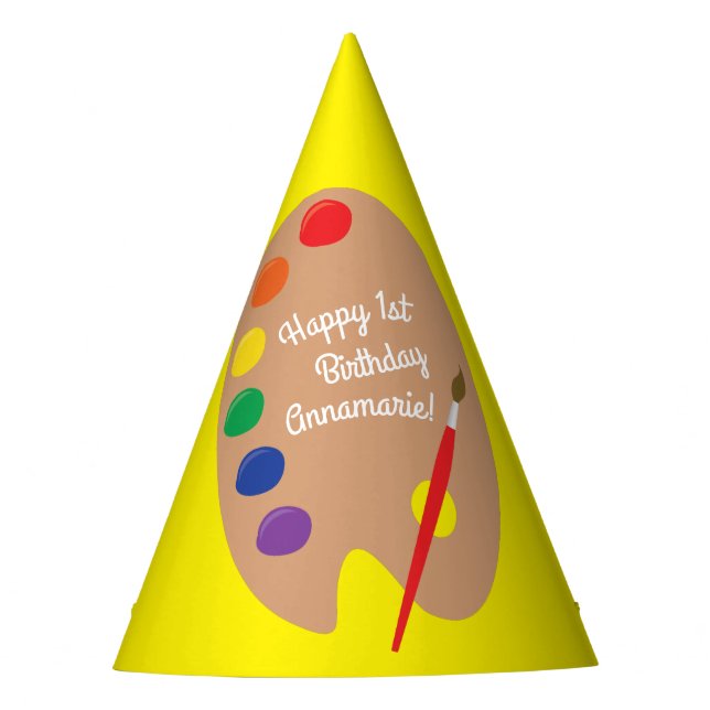 Art Paint Palette Cute 1st Birthday Party Hat (Front)