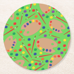 Art Paint Palette Cute 1st Birthday Party Round Paper Coaster