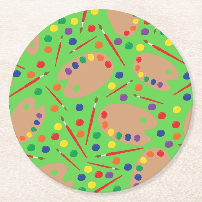 Art Paint Palette Cute 1st Birthday Party Round Paper Coaster (Front)