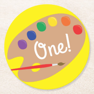 Art Paint Palette Cute Kid's Birthday Party Round Paper Coaster