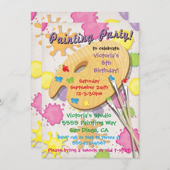 Art Painting Birthday Party Invitations (Front/Back)