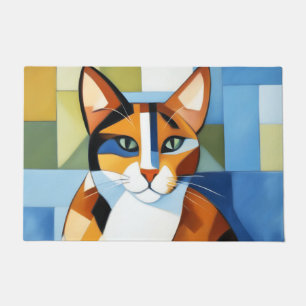 Art Painting Cubist Calico Cat Doormat