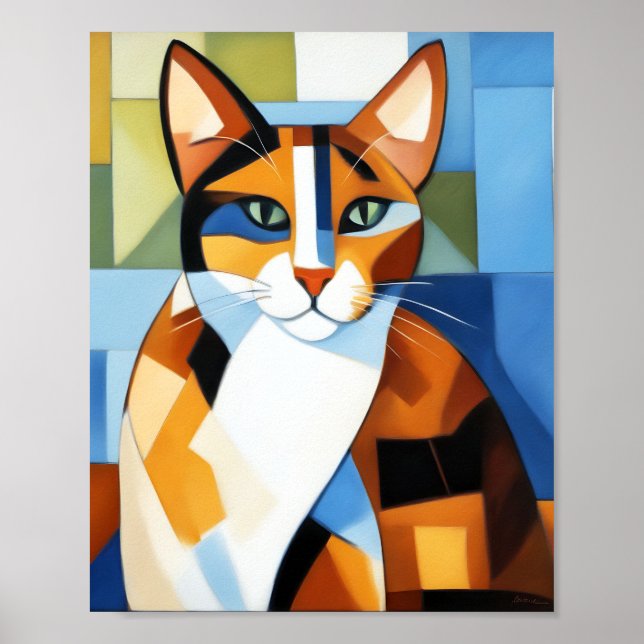 Art Painting Cubist Calico Cat Poster (Front)