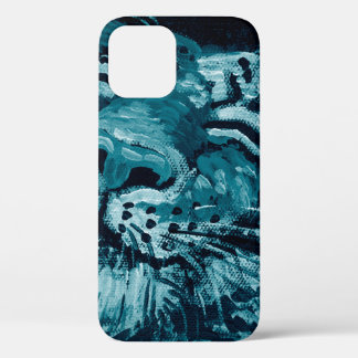 Art painting Fine art Oil colour cute tiger in dar iPhone 12 Case