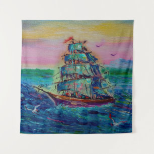Art painting Oil colour barque lucky thailandabstr Tapestry