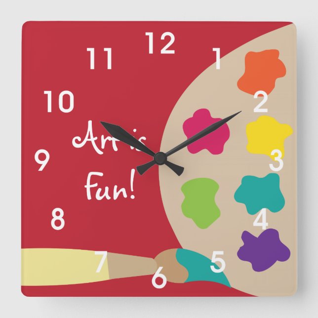 Art Painting Palette Wall Clock - Red (Front)