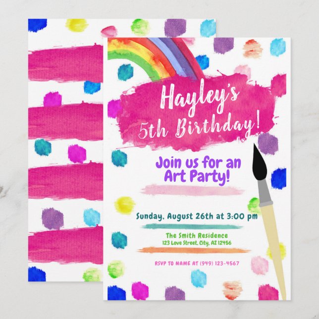 Art Painting Party Watercolor Birthday Invitation (Front/Back)