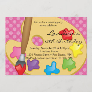 Art Painting Pink Birthday Invitations