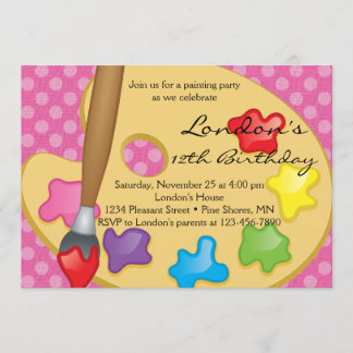 Art Painting Pink Birthday Invitations