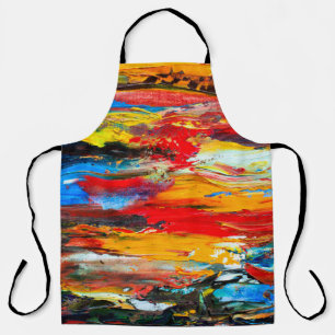 Art painting with palette knifeblack,paris,red,whi apron