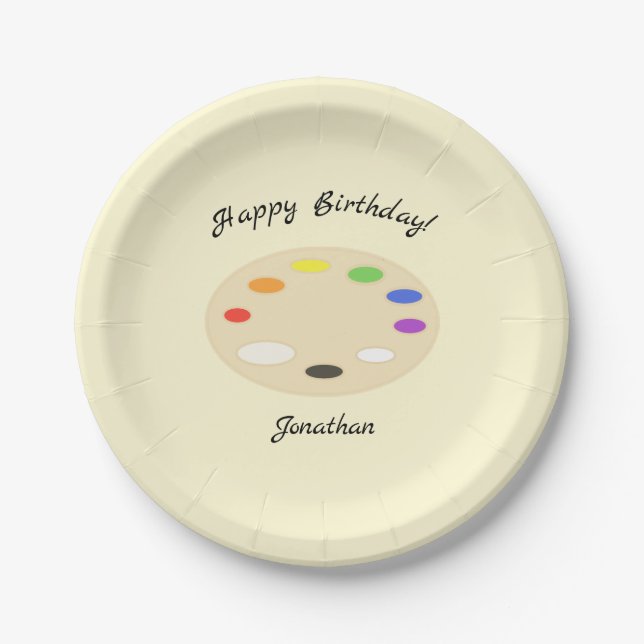 Art Palette Personalised Birthday Cream Paper Plate (Front)