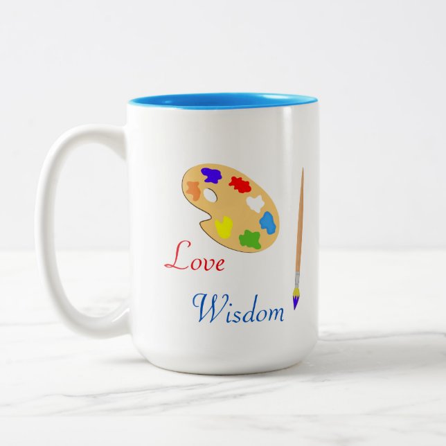 Art Palette with Paint Brush & Text on White Two-Tone Coffee Mug (Left)