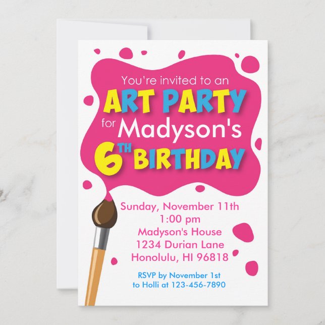 Art Party 6th Birthday Invitation (Front)