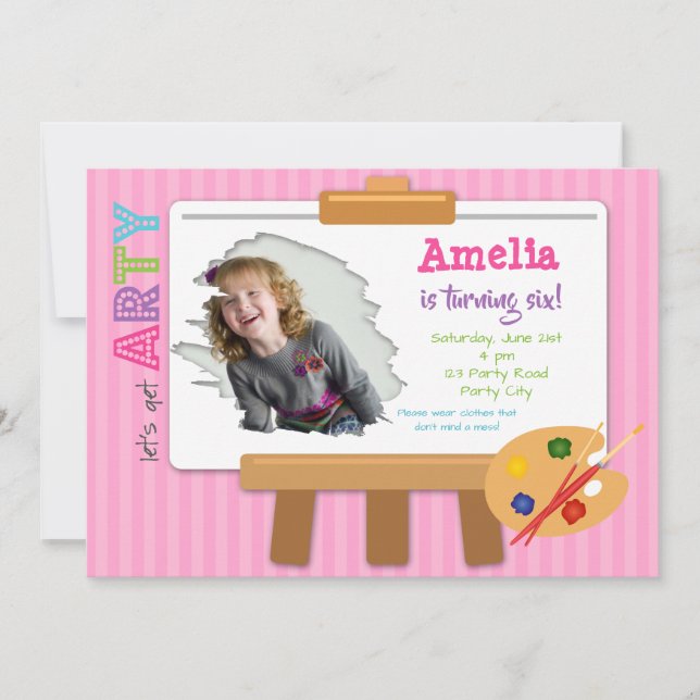Art Party Birthday Invitations with Photo (Girl) (Front)