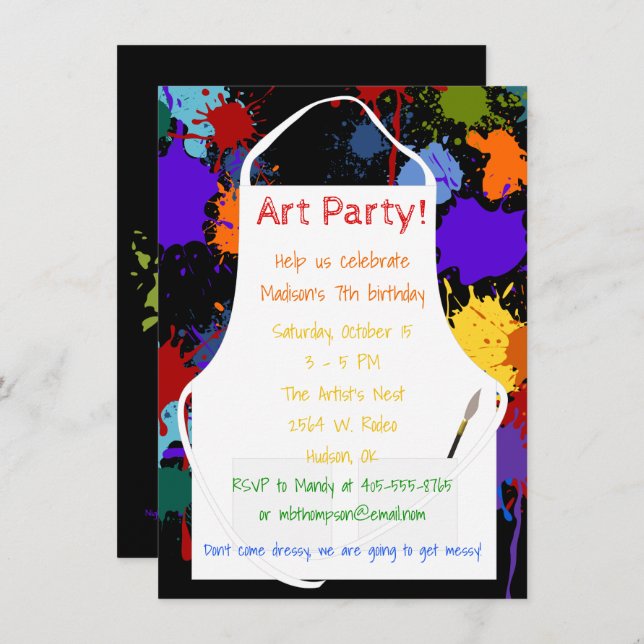 Art Party Brights Paints Invitation (Front/Back)