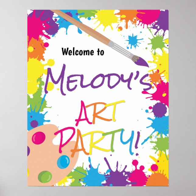 Art Party Colourful Paint Birthday Welcome Poster (Front)