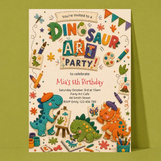 Art Party Dinosaur Birthday Invitation (Creator Uploaded)