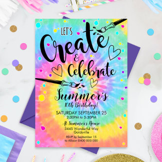 Art Party Invitation Tie Dye Paint Party Rainbow
