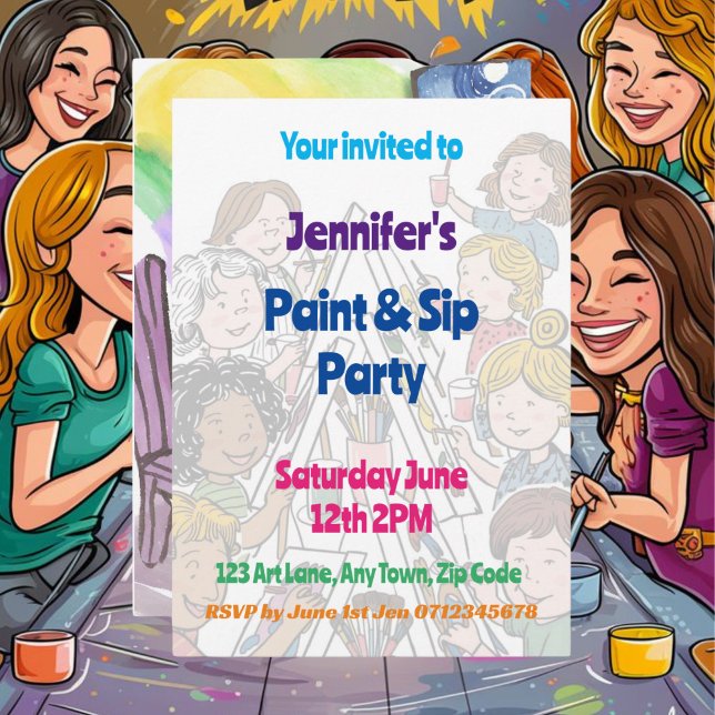Art party Paint and Sip Teenagers celebration Invitation (Creator Uploaded)