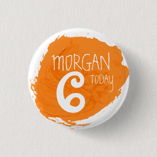 Art party paint dab orange name age button (Front)