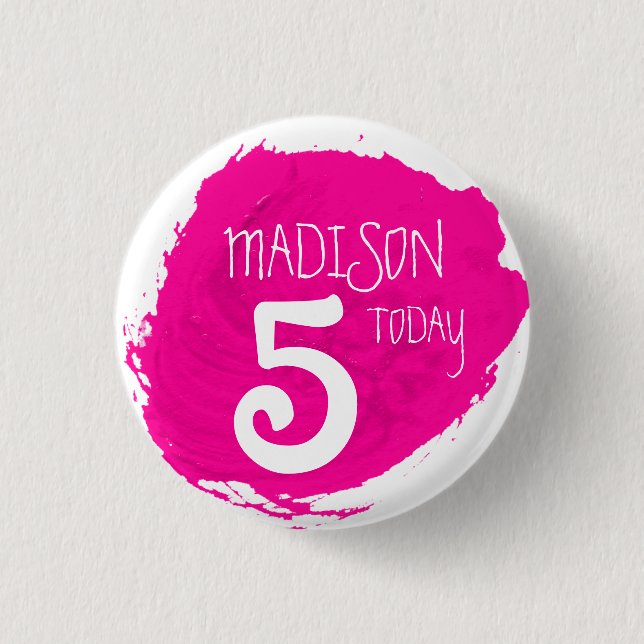 Art party paint dab pink name age button (Front)