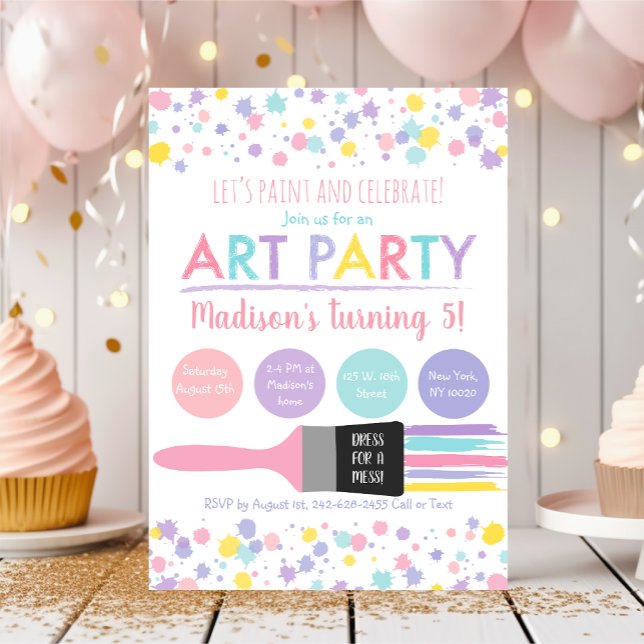 Art Party Paint Party Pastel Birthday Invitation (Creator Uploaded)