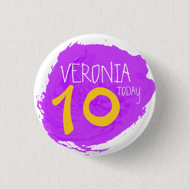 Art party paint purple name 10th birthday button (Front)