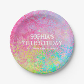 Art Party Paint Splatter Rainbow Kids Paper Plate