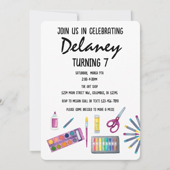 Art Party Painting Craft Party for girls  Invitati Invitation (Front)