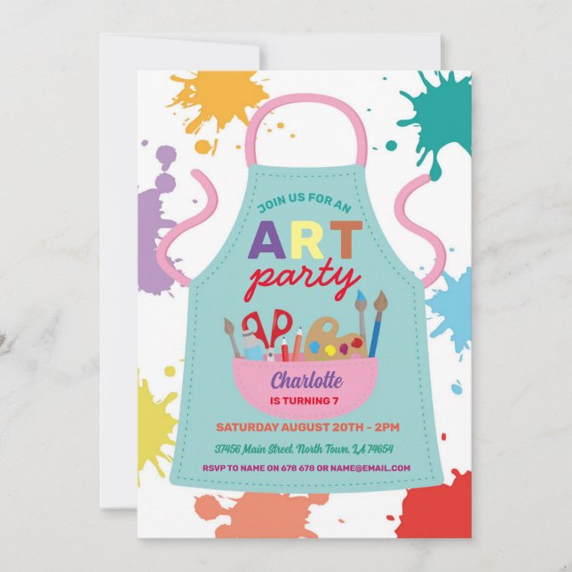 Art Party Painting Crafts Drawing Paint Apron Invitation (Front)